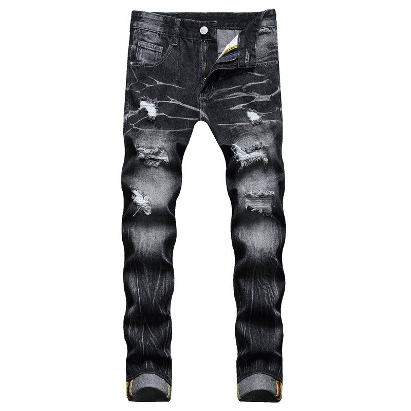 Jeans Men's Street Cool Decorative Dripped Ripped Straight Four Seasons